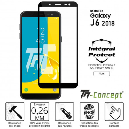 Samsung Galaxy J6 (2018) - Verre trempé intégral Protect Noir - adhérence 100% nano-silicone - TM-Concept®