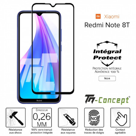 Xiaomi Redmi Note 8T - Verre trempé intégral Protect Noir - adhérence 100% nano-silicone - TM Concept®