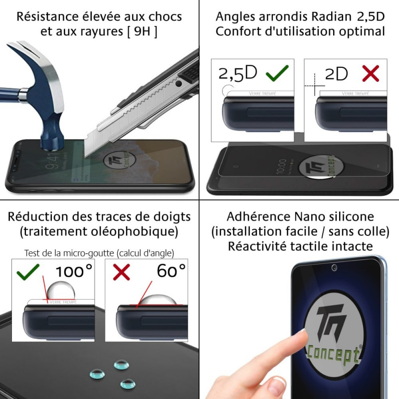 Verre Trempé iPhone 12 / 12 Pro Protection Intégrale Ecran,  Ultra-résistant, Blueo - Noir - Français