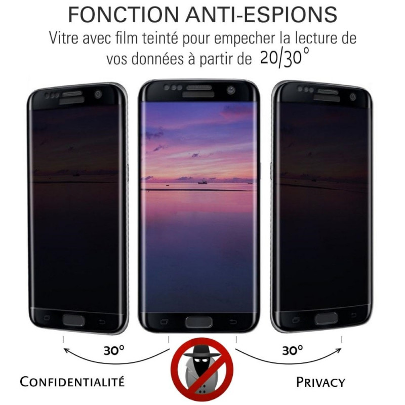 Verre trempé intégral teinté Anti-Espions - Samsung A20 - TM Concept®