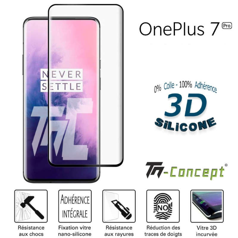 OnePlus 7 Pro - Verre trempé incurvé 3D Silicone - TM Concept®