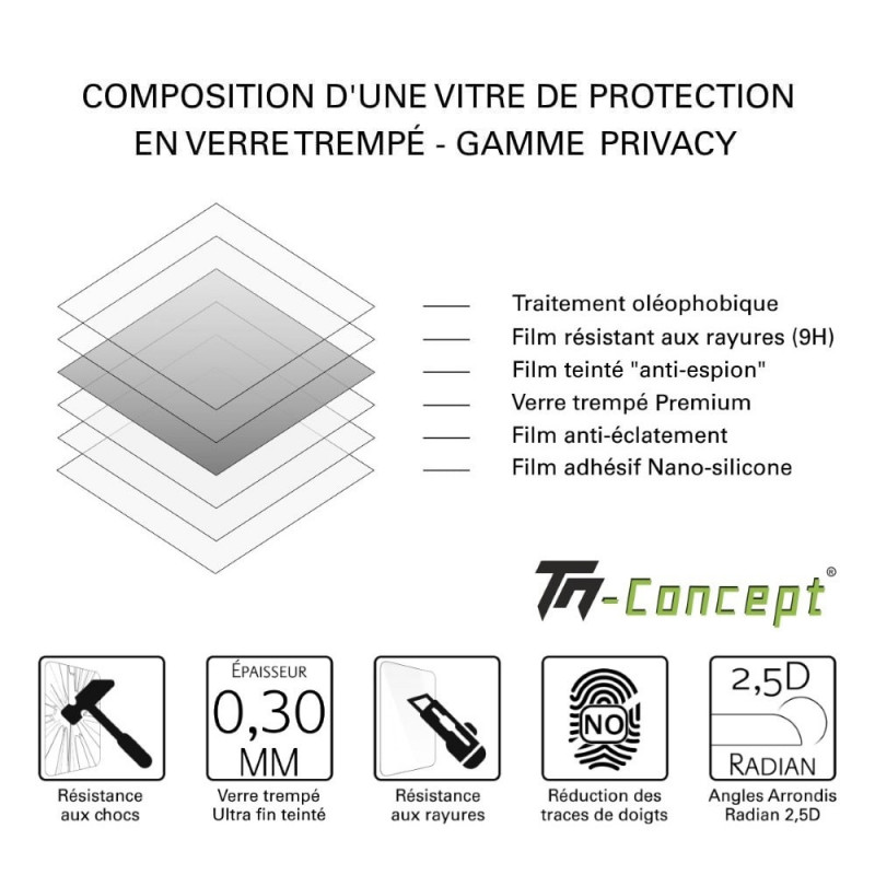 Protège écran TM CONCEPT Verre trempé teinté Samsung S21 FE Noir
