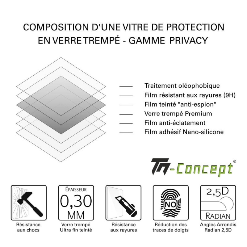 Vitre de protection teintée Anti-Espion pour iPhone 14 Plus TM Concept