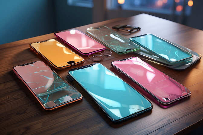 Plusieurs smartphones Samsung Galaxy avec films de protection